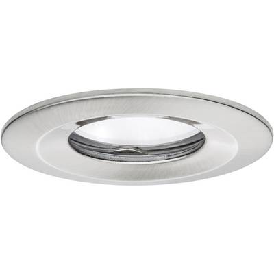 Spot encastrable rond en métal brossé avec source lumineuse LED, adapté pour installation au plafond, design moderne.