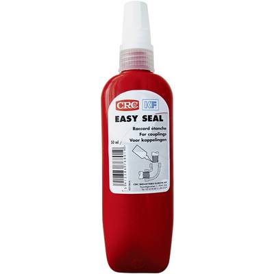Bouteille rouge portant l'inscription 'CRC KF Easy Seal, Raccord étanche Pour couplings Voor koppelingen', 50 ml, avec illustration d'une zone de scellement.