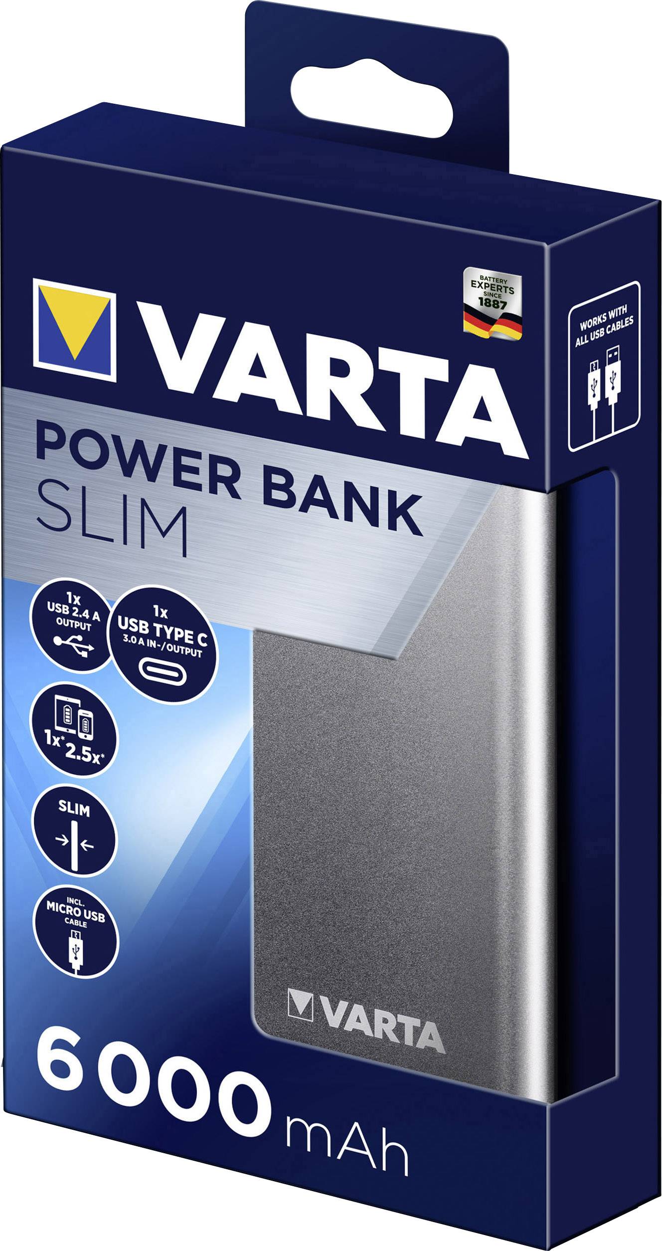 Varta Portable Slim Powerbank (batterie supplémentaire) 6000 mAh LiPo Micro USB argent affichage du statut-7