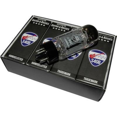 Un tube de guitare est posé sur un emballage portant l'inscription « Selected for Guitar & Basses » et « S4GB ».