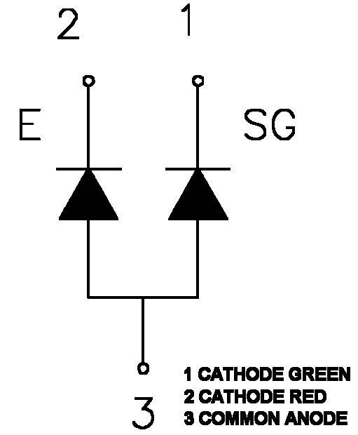 Schéma électrique d'une LED bicolore : Branche de LED verte et rouge avec pôle anodique commun.