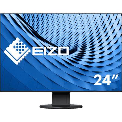 Un moniteur Eizo de 24 pouces avec un arrière-plan géométrique bleu.