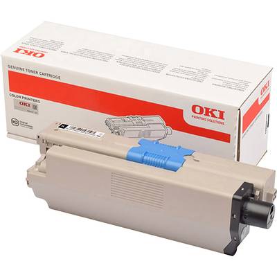 Cartouche de toner OKI avec son emballage en arrière-plan. Cartouche beige avec une poignée bleue pour imprimante couleur d'OKI Printing Solutions.