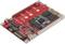 Une carte adaptateur rouge pour baies de lecteurs de 2,5 pouces avec deux emplacements M.2 SSD et interface SATA pour utilisation informatique.