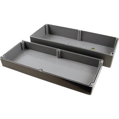 Deux grands plateaux rectangulaires en plastique gris avec rebords surélevés, empilés l'un sur l'autre. Principalement destinés au rangement ou à l'organisation.