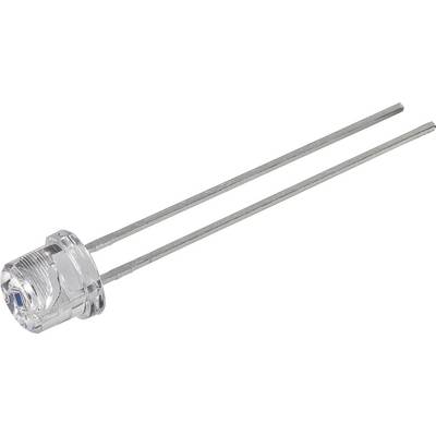 Une LED transparente avec deux pattes métalliques, prête à être soudée dans un circuit électronique.