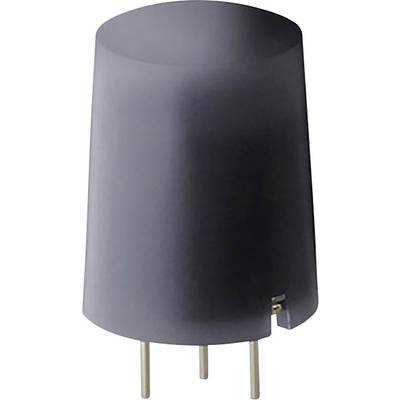 Un composant électronique noir cylindrique avec trois broches métalliques à la base.