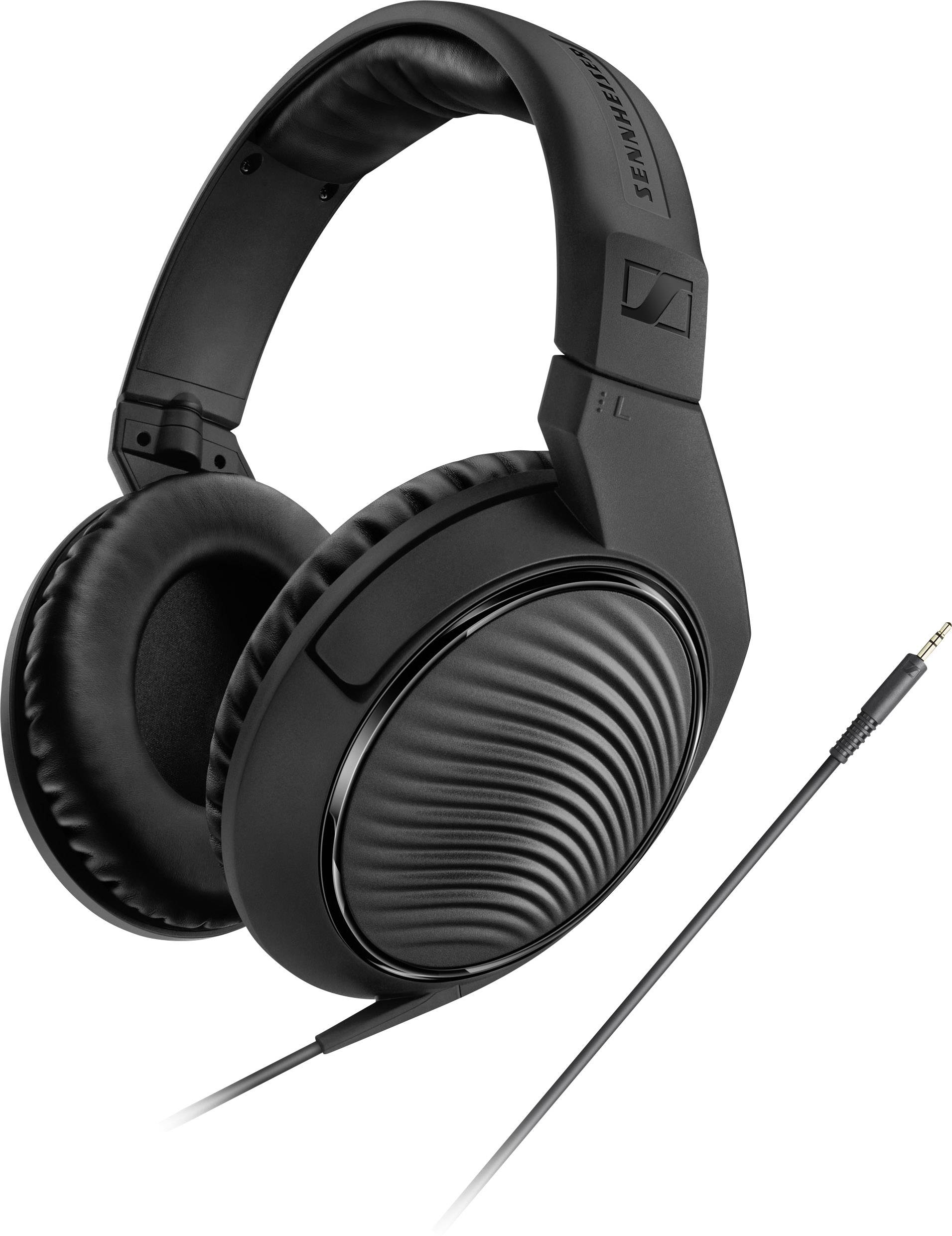 Casque audio noir circumaural avec câble et jack 3,5 mm, adapté pour un plaisir musical et une reproduction audio de haute qualité.