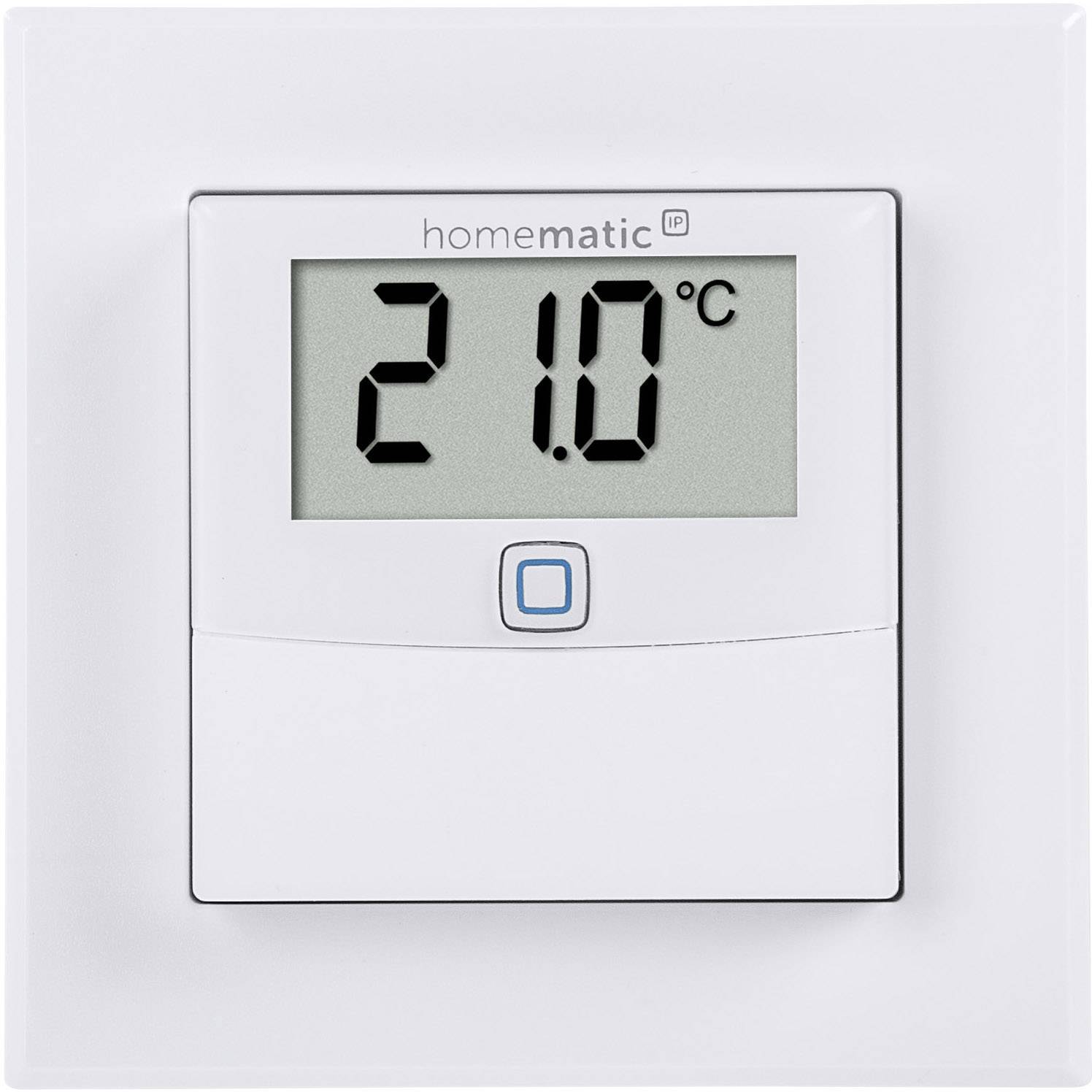 Thermostat numérique mural affiche 21,0 degrés Celsius.
