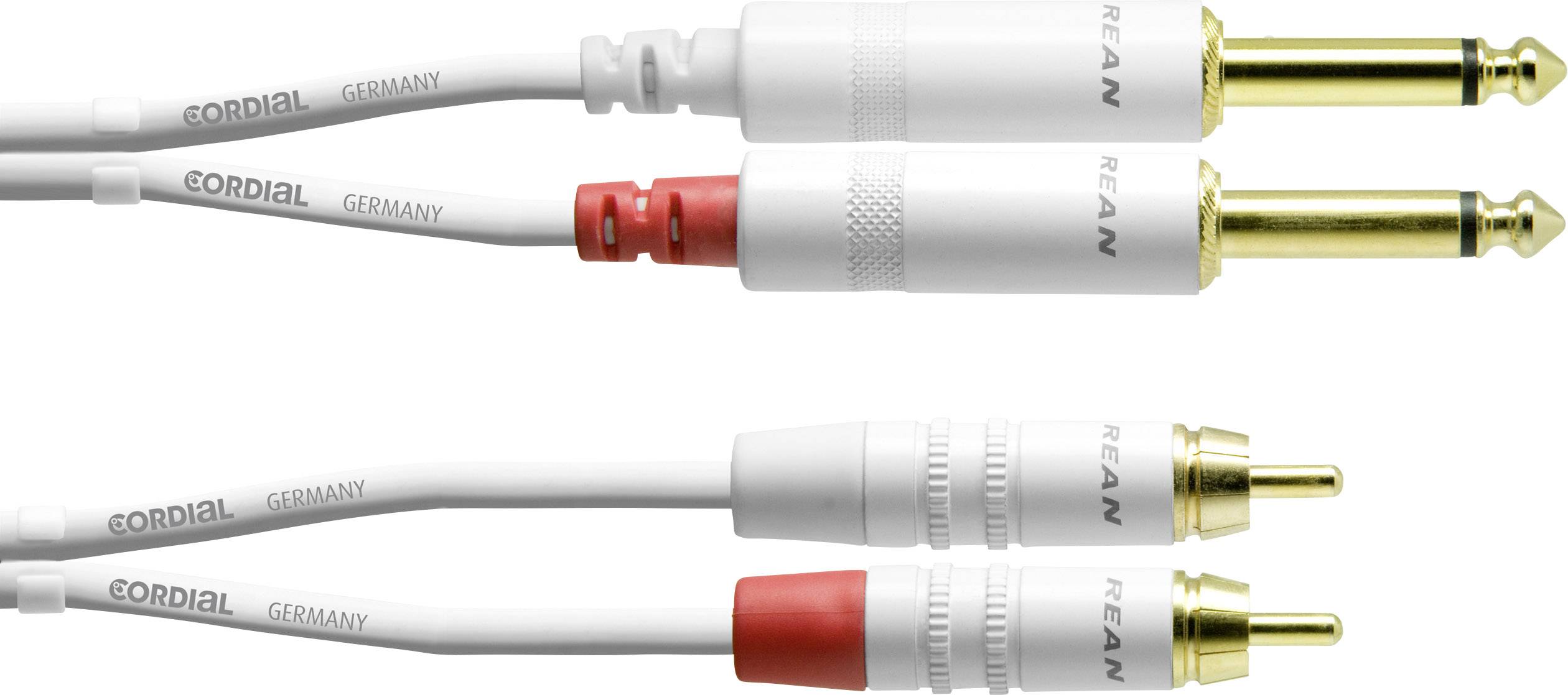 Câble adaptateur audio [2x Jack mâle 6.35 mm - 2x Cinch-RCA mâle] Cordial CFU 1,5 PC-SNOW blanc 1.50 m-1