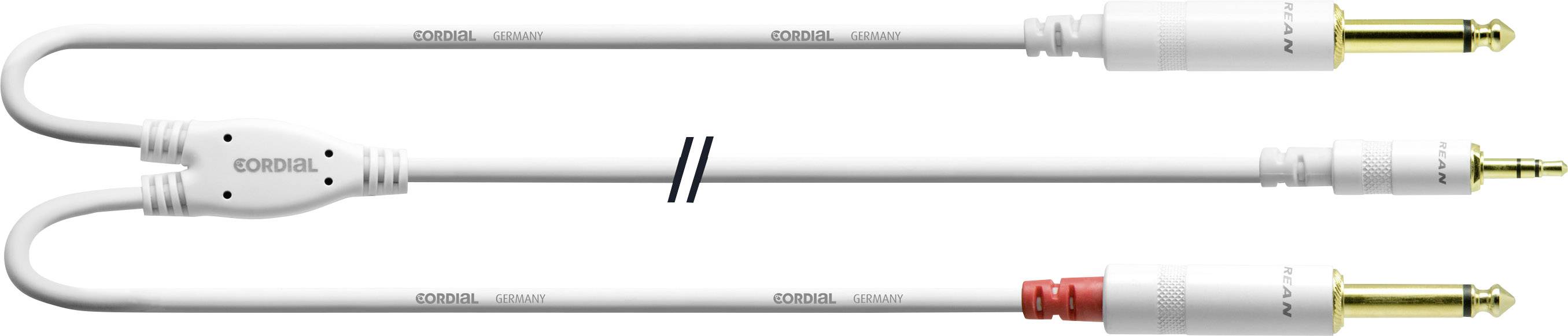 Câble adaptateur audio [1x Jack mâle 3.5 mm - 2x Jack mâle 6.35 mm] Cordial CFY 3 WPP-SNOW blanc 3.00 m-1