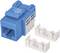 Module Keystone CAT.6 Blauer pour la mise en réseau d'appareils informatiques, avec deux pinces de fixation blanches.