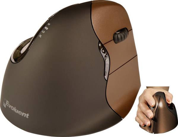Evoluent VerticalMouse4 VM4SW Small Souris ergonomique radio optique marron 6 Boutons 2800 dpi ergonomique