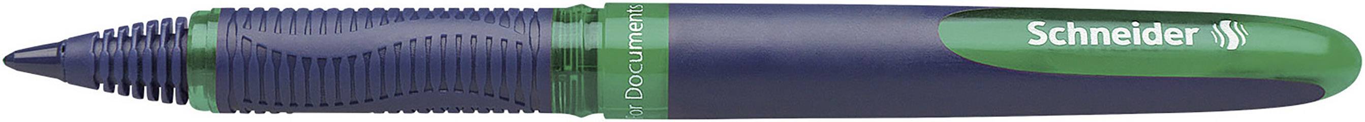 Stylo à bille avec boîtier vert et bleu, de la marque 'Schneider'.