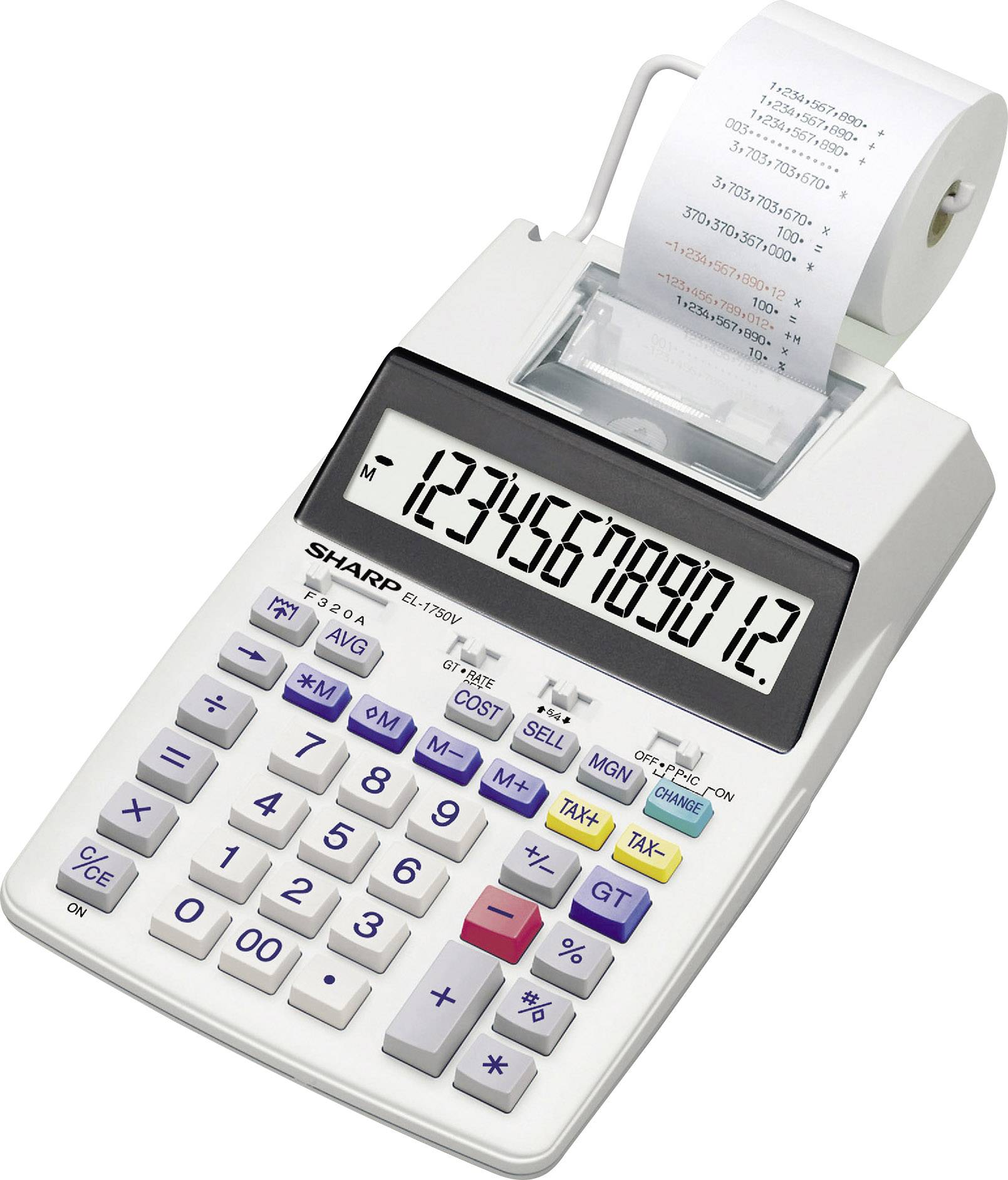 Sharp EL-1750V Calculatrice imprimante blanc Ecran: 12 à pile(s), sur 