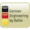 Le logo représente trois barres verticales en noir, rouge et jaune avec le texte « German Engineering by Dahle ».