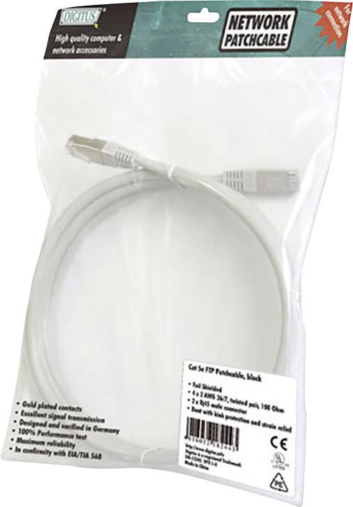 Câble réseau avec connecteurs RJ45, adapté aux réseaux Gigabit. Longueur 2 mètres, Cat 5e F/UTP gris, de Digitus.