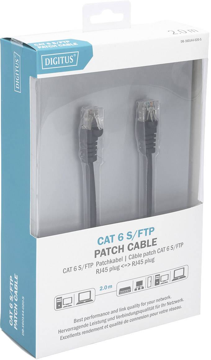 Digitus DB-160144-020-S RJ45 Câble réseau, câble patch CAT 6 S/FTP 2.00 m noir sans halogène, torsadé par paire 1 pc(s)-1