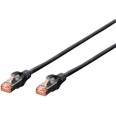 L'image montre un câble réseau noir avec deux connecteurs RJ45 orange à ses extrémités, sur un fond blanc.