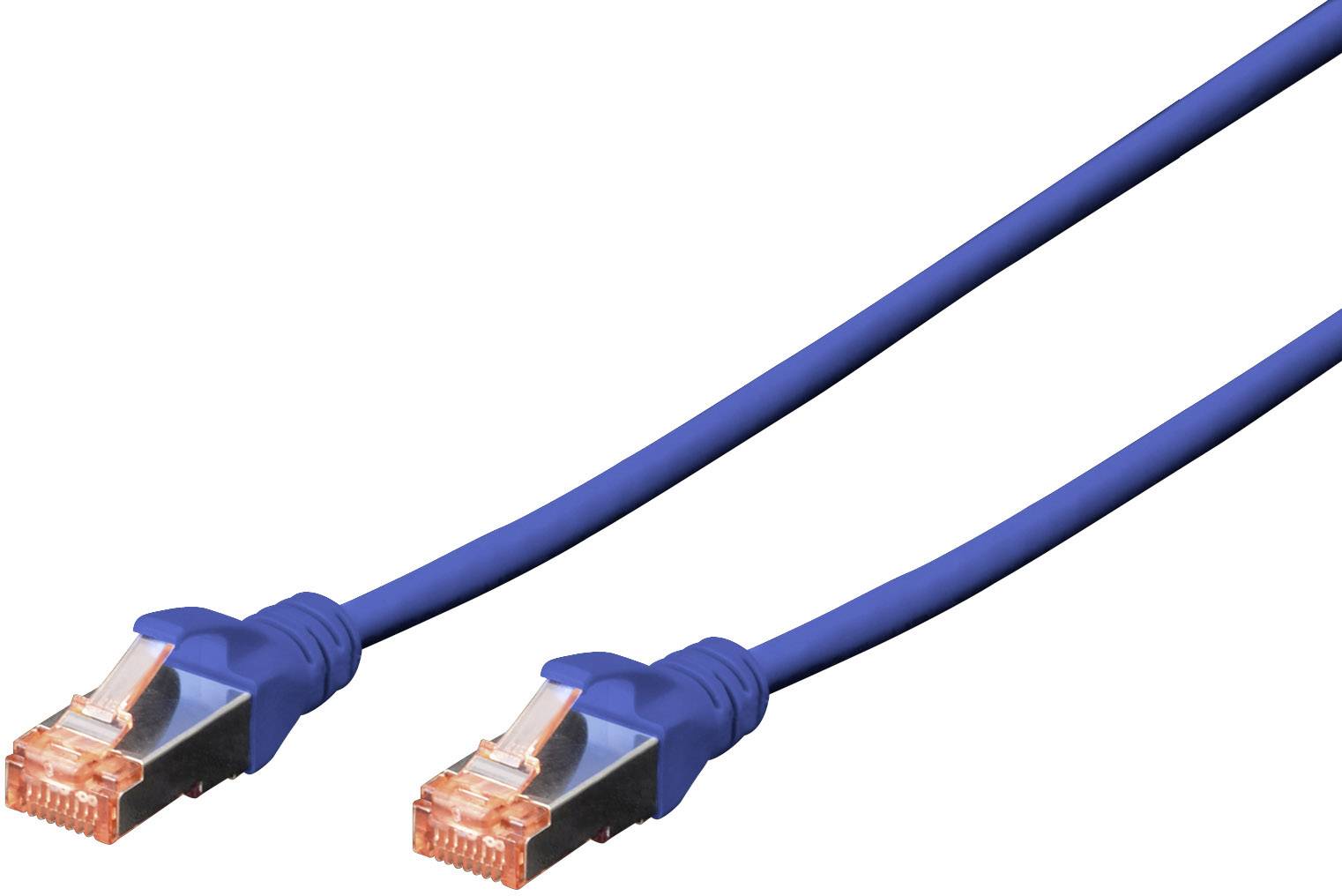 Deux câbles Ethernet bleus, chacun équipé d'une prise orange, sur un fond blanc.