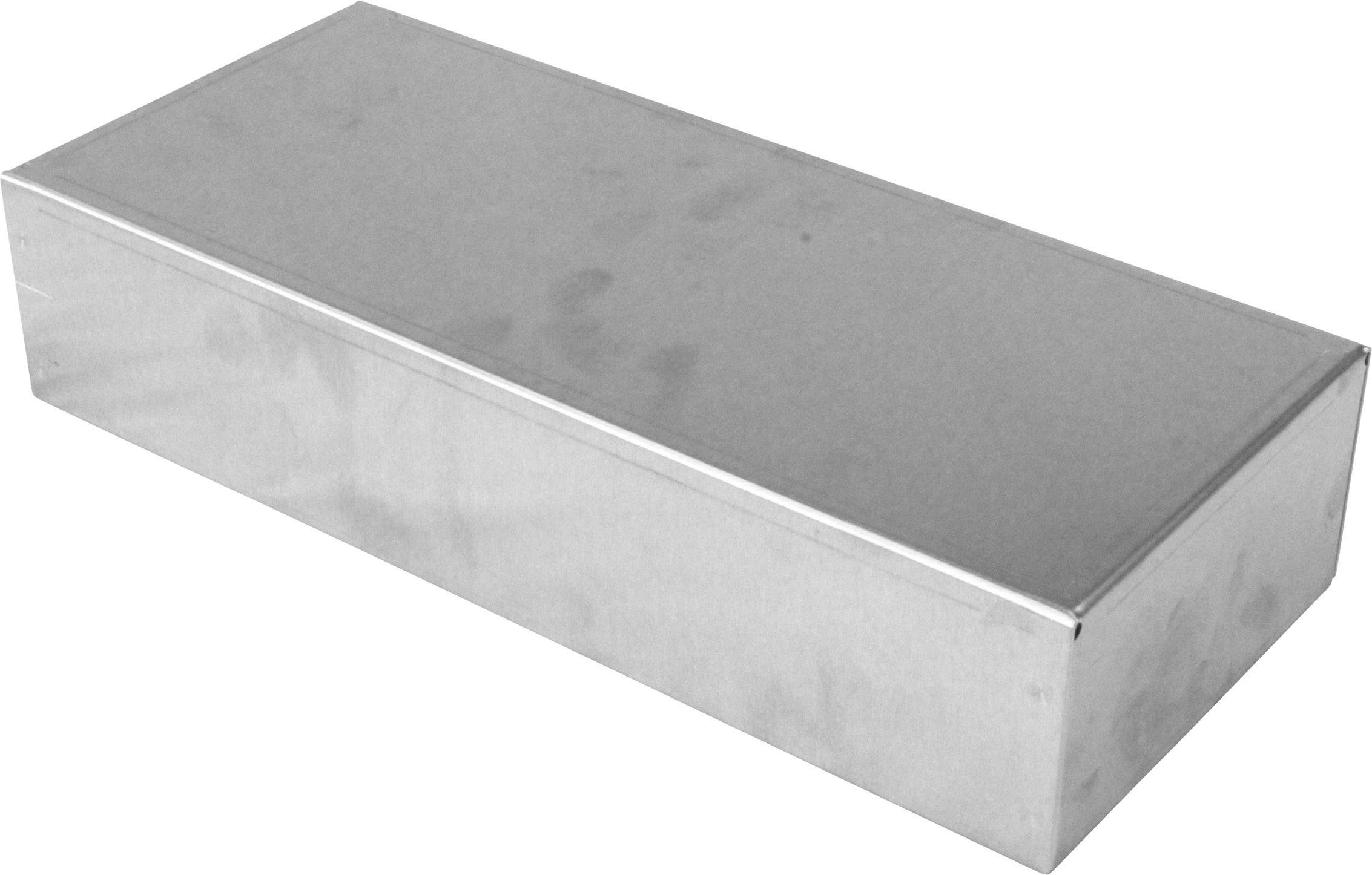 Boîte rectangulaire métallique à surface lisse, sans marquages ou ouvertures visibles.