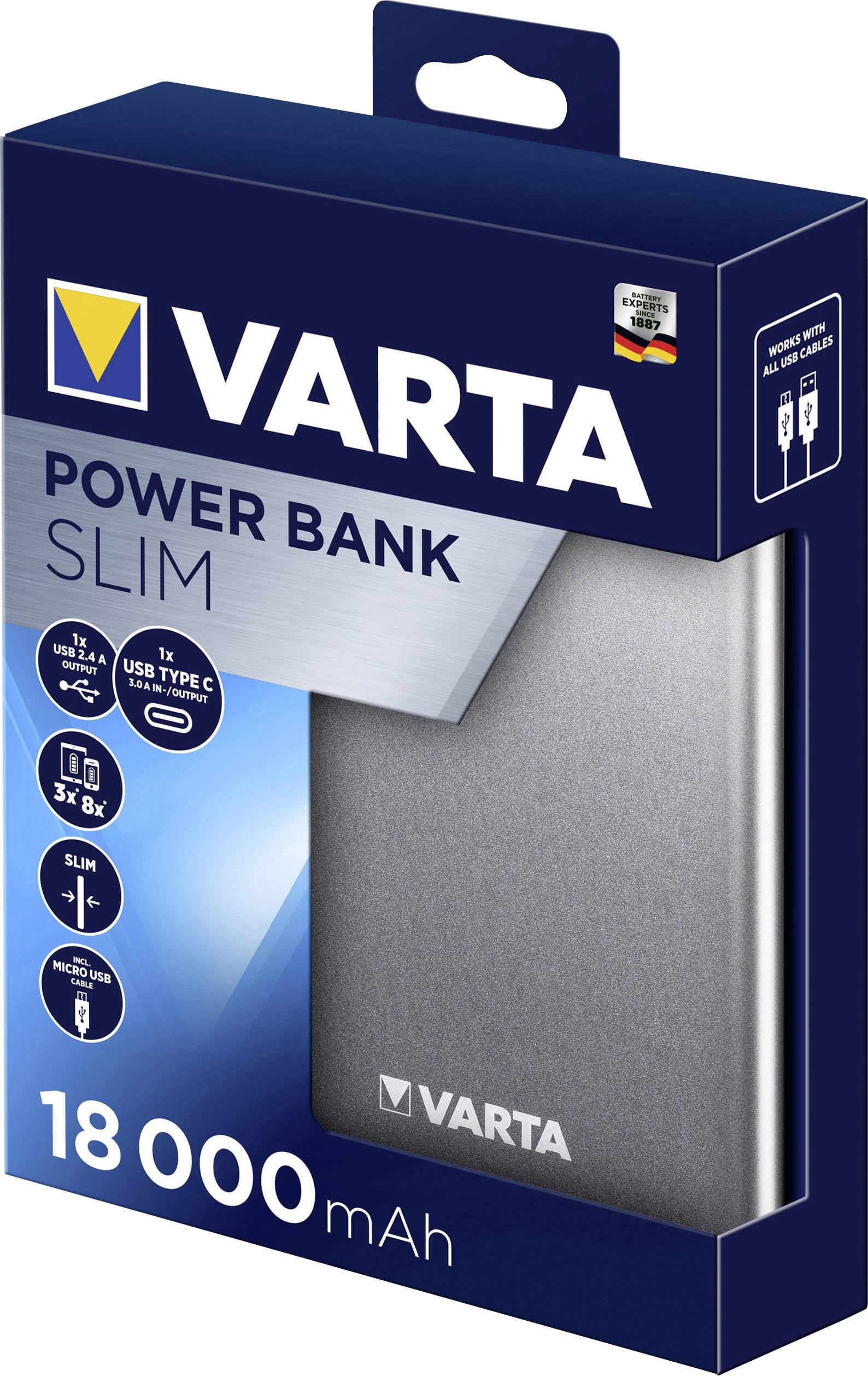 Varta Slim Power Bank 18000mAh Powerbank (batterie supplémentaire) 18000 mAh LiPo Micro USB argent affichage du statut-3