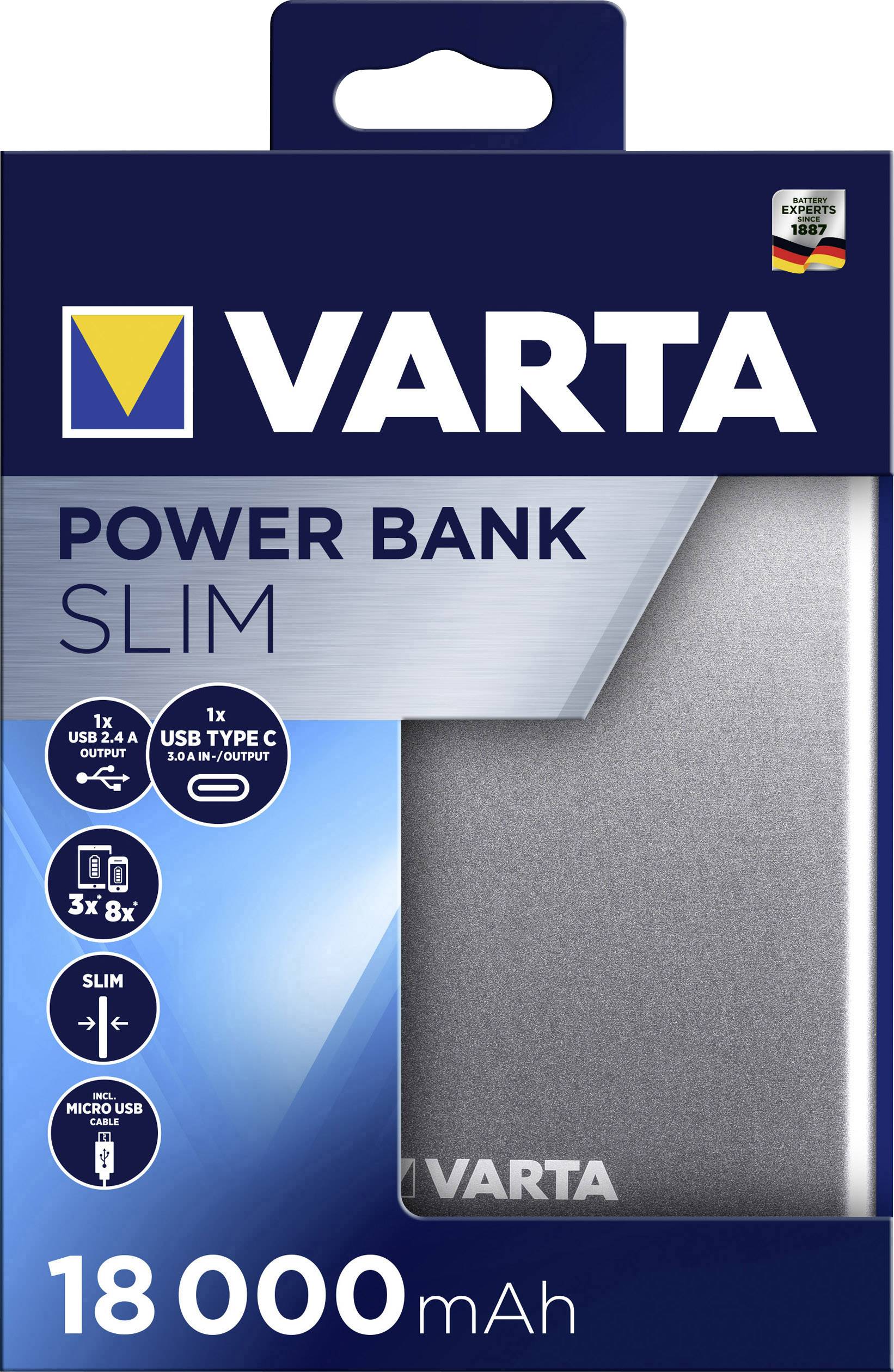 Varta Slim Power Bank 18000mAh Powerbank (batterie supplémentaire) 18000 mAh LiPo Micro USB argent affichage du statut-5