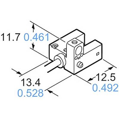 Dessin technique d'un capteur avec dimensions : longueur 13,4 mm, largeur 11,7 mm, hauteur 12,5 mm. Les dimensions sont marquées en bleu.