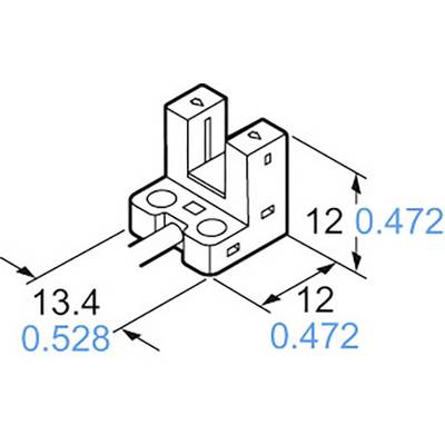 Dessin technique d'un composant avec les dimensions : largeur 13,4 mm, hauteur 12 mm. Autres marquages : 0,528 et 0,472 à différents endroits.
