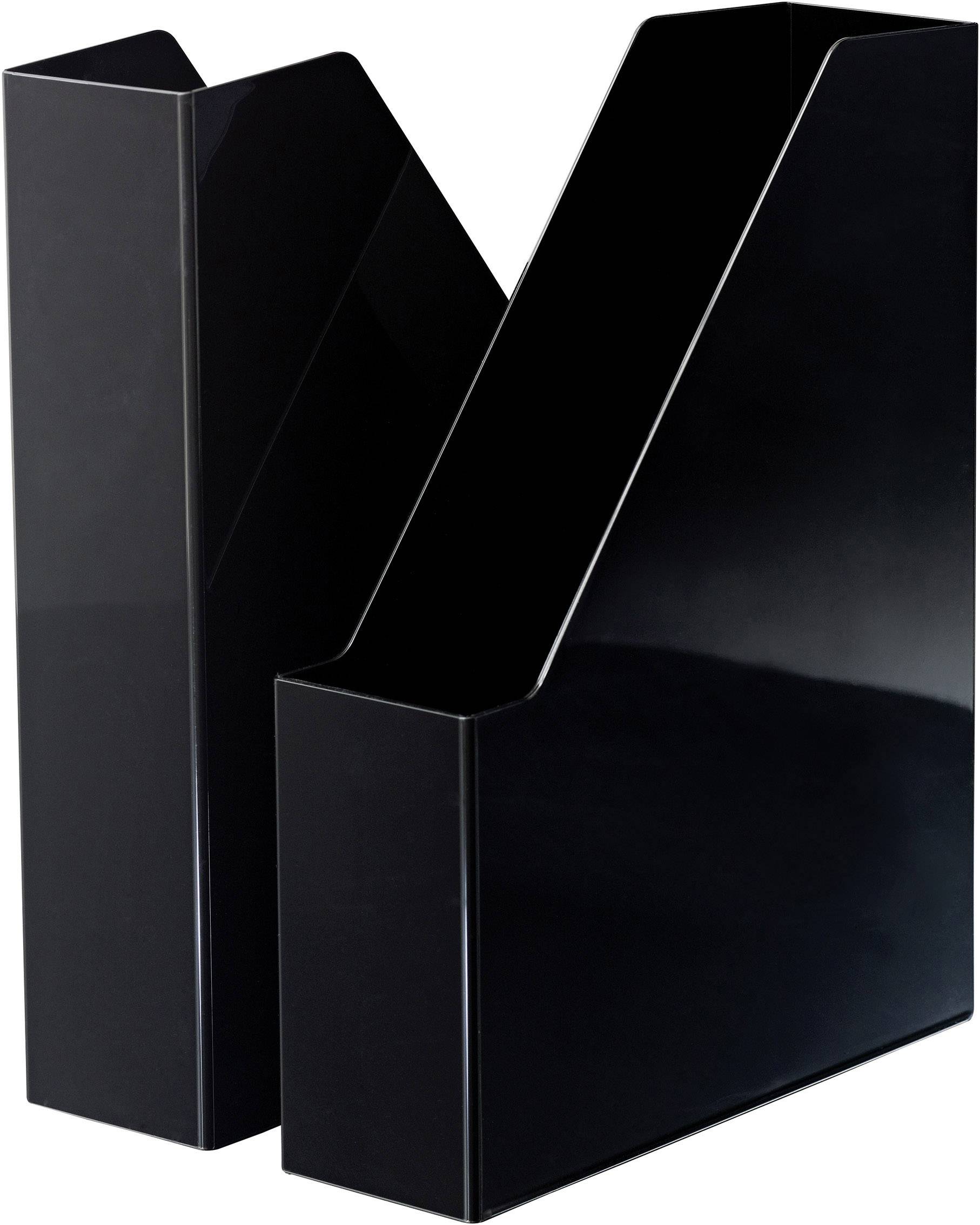 Deux classeurs noirs en V, côte à côte, posés sur une surface blanche.