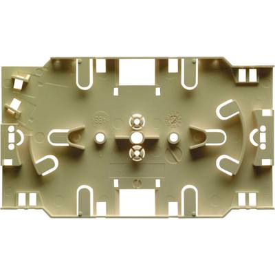 Plaque en plastique marron avec découpes et clips. Probablement un support ou une platine de montage pour des appareils techniques.