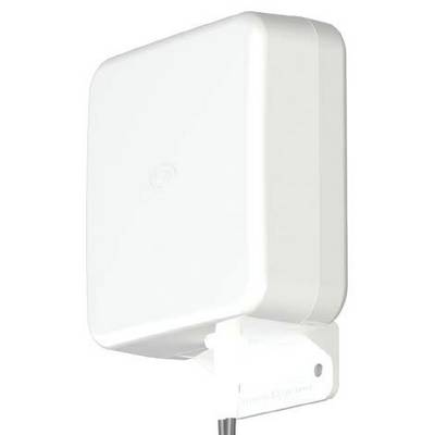 Antenne extérieure blanche, rectangulaire avec des bords arrondis, montée sur un support. Adaptée aux appareils électroniques.