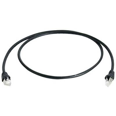 Un câble Ethernet noir avec deux connecteurs à ses extrémités est disposé en cercle.