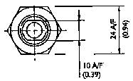 Dessin technique d'une vis à tête hexagonale, dimensions : 24 A/F (0,94), 10 A/F (0,39). Vue de dessus avec lignes de cotes.