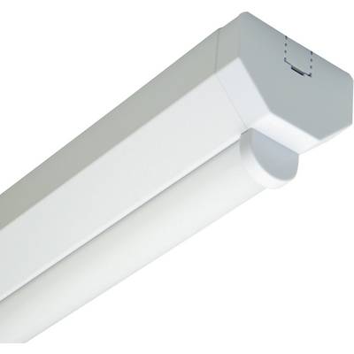 Barre lumineuse LED blanche, fixée au plafond, dans un espace moderne et minimaliste.