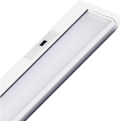 Une lumière LED rectangulaire avec un cadre plat blanc et un diffuseur mat. Elle semble conçue pour un éclairage indirect ou un éclairage de cuisine.