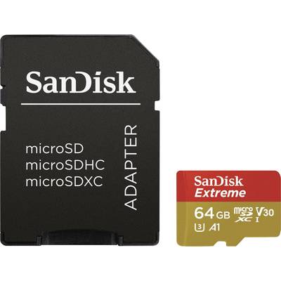 SanDisk Extreme Mobile Carte microSDXC  64 GB Class 10, UHS-I, UHS-Class 3, v30 Video Speed Class avec adaptateur SD, St