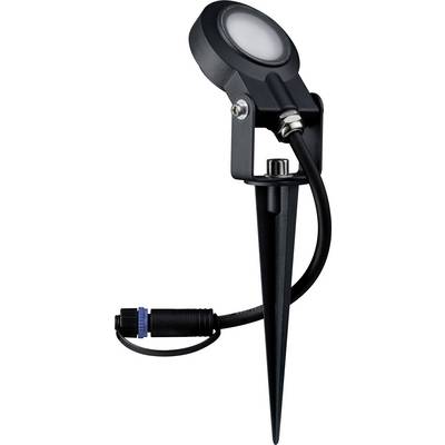 Projecteur LED de jardin noir avec piquet et câble, adapté à l'éclairage des espaces extérieurs.