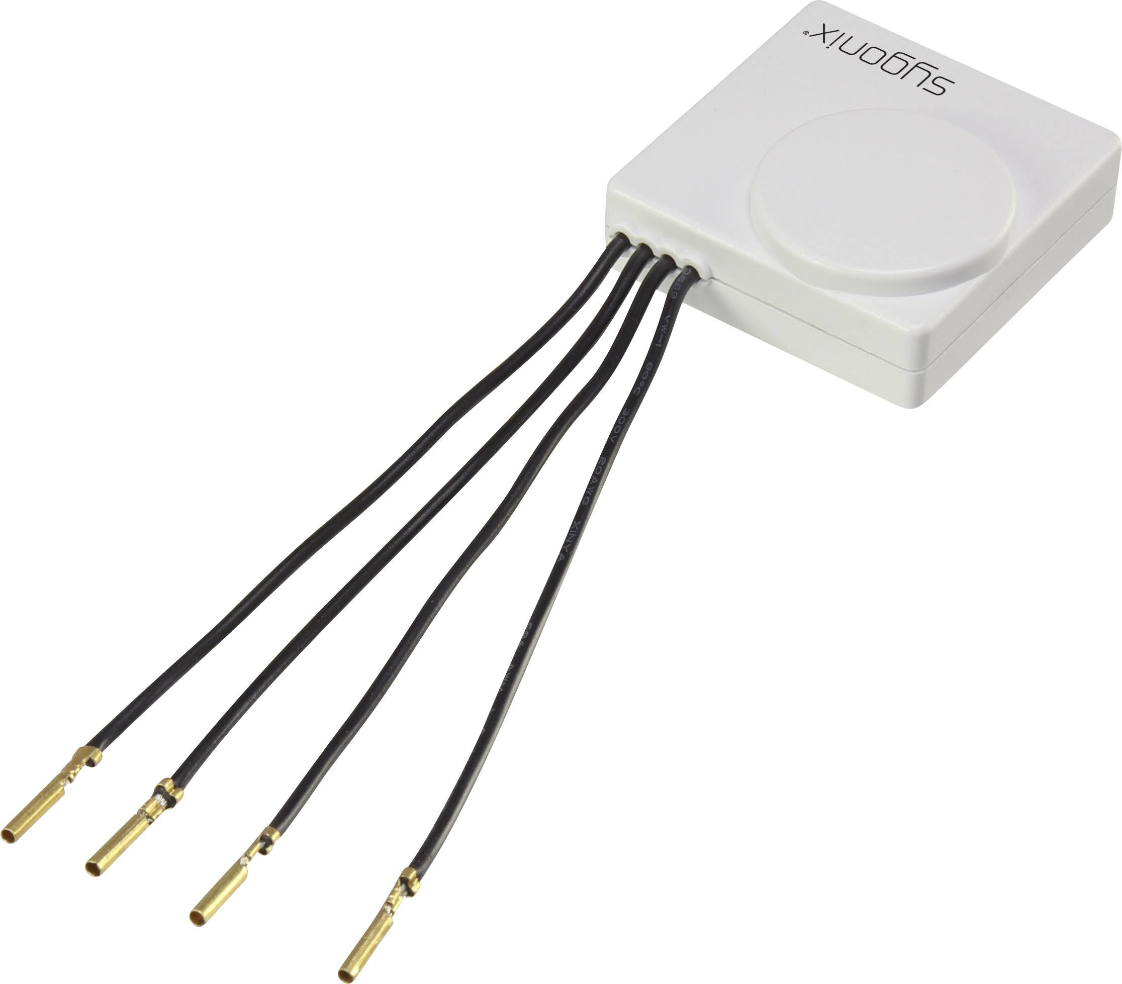 Un module électronique blanc avec cinq câbles fins se terminant par des connecteurs dorés. Il est étiqueté 'Sygonix'.