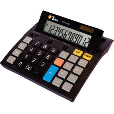 Calculatrice de bureau avec grand écran affichant la séquence numérique 123456789012, comprenant des touches pour les opérations arithmétiques de base et des fonctions spéciales.