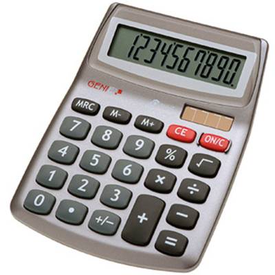 Une calculatrice argentée affiche la séquence de chiffres '1234567890' sur son écran. Les touches pour les opérations mathématiques de base sont visibles en bas.
