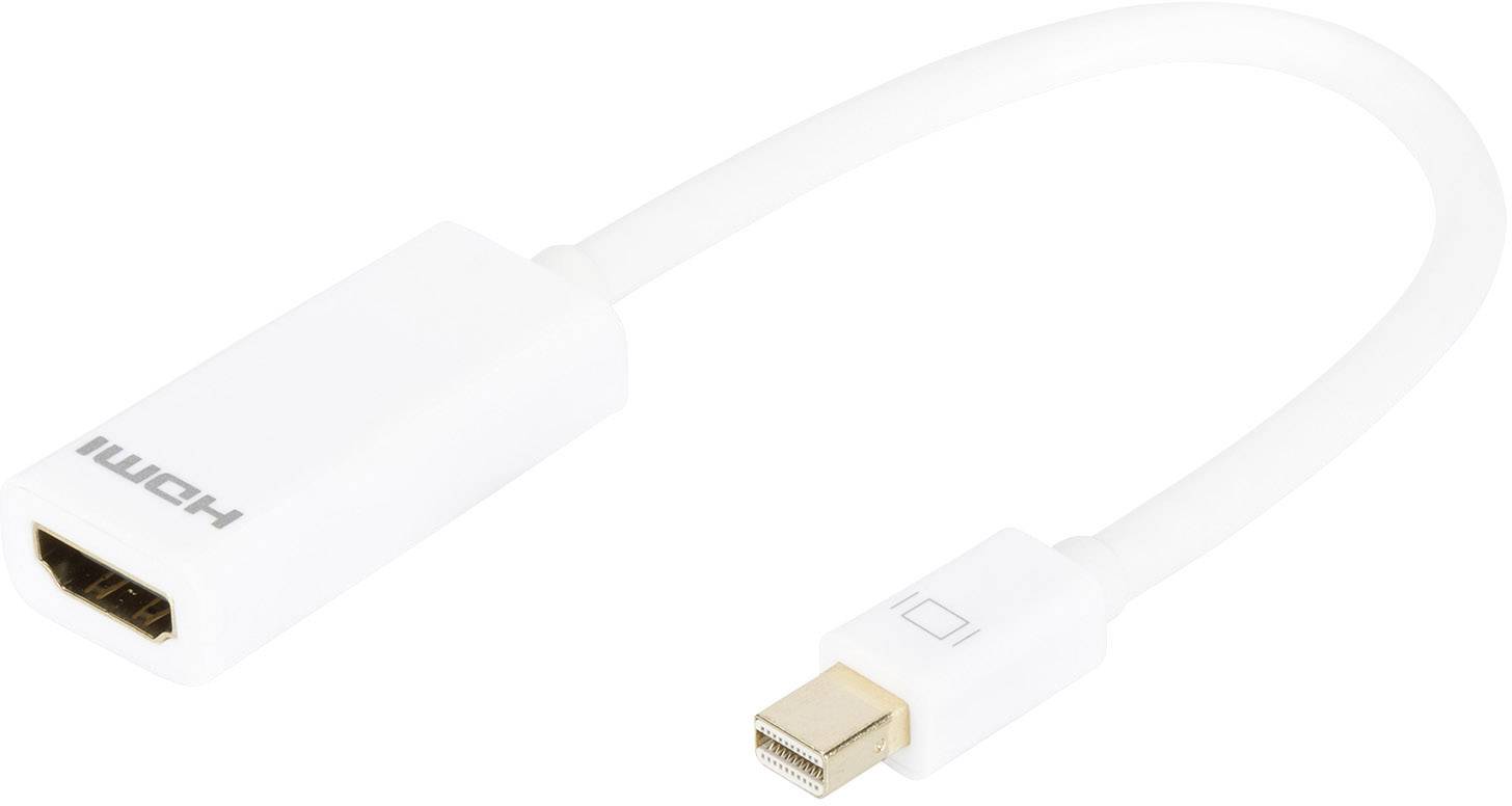 Un adaptateur blanc HDMI vers Mini DisplayPort utilisé pour connecter des appareils, notamment pour la transmission vidéo et audio.