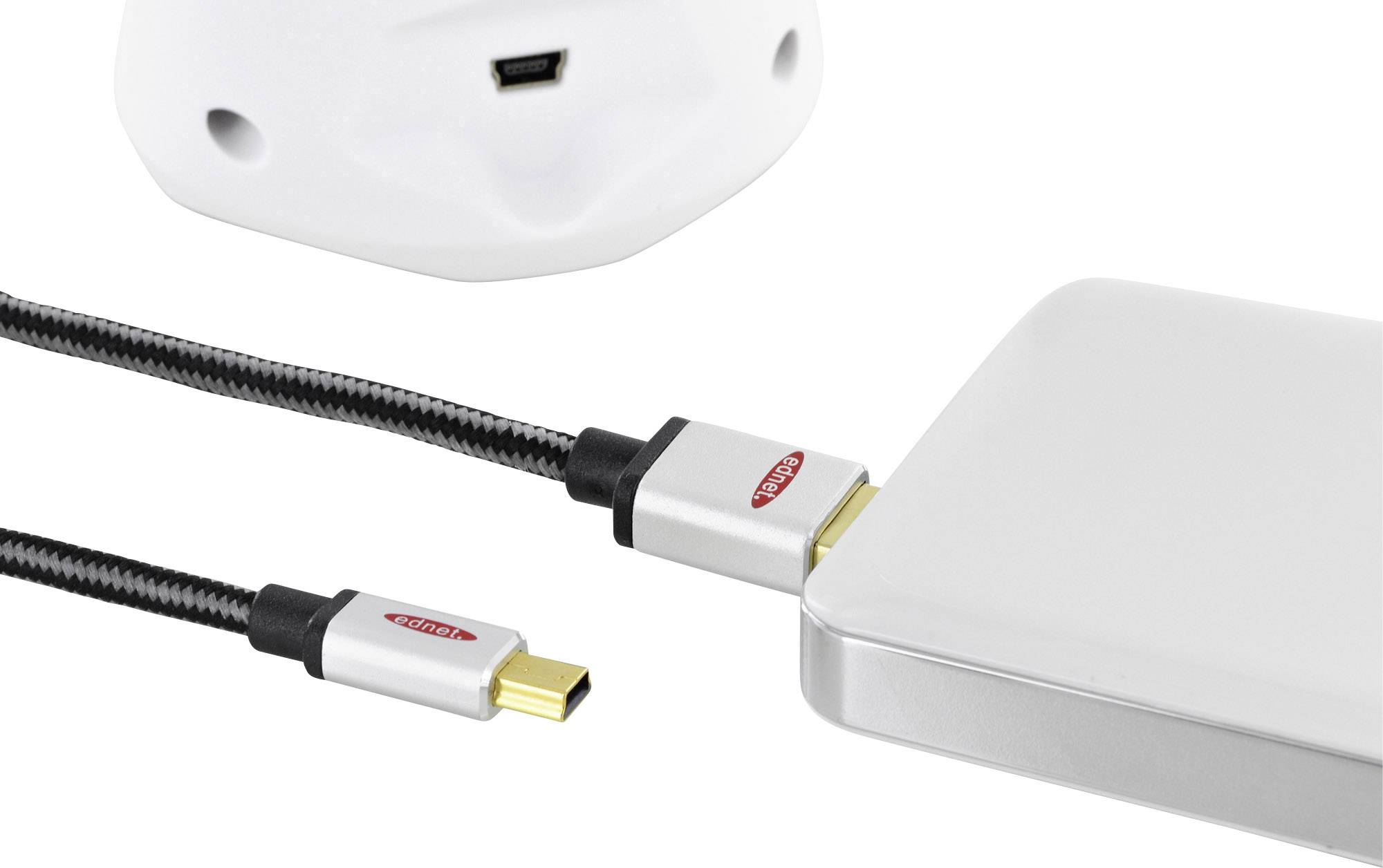 ednet Câble USB USB 2.0 USB-A mâle, USB-Mini-B mâle 1.80 m noir rond, connecteur utilisable des deux cotés, blindage dou-1