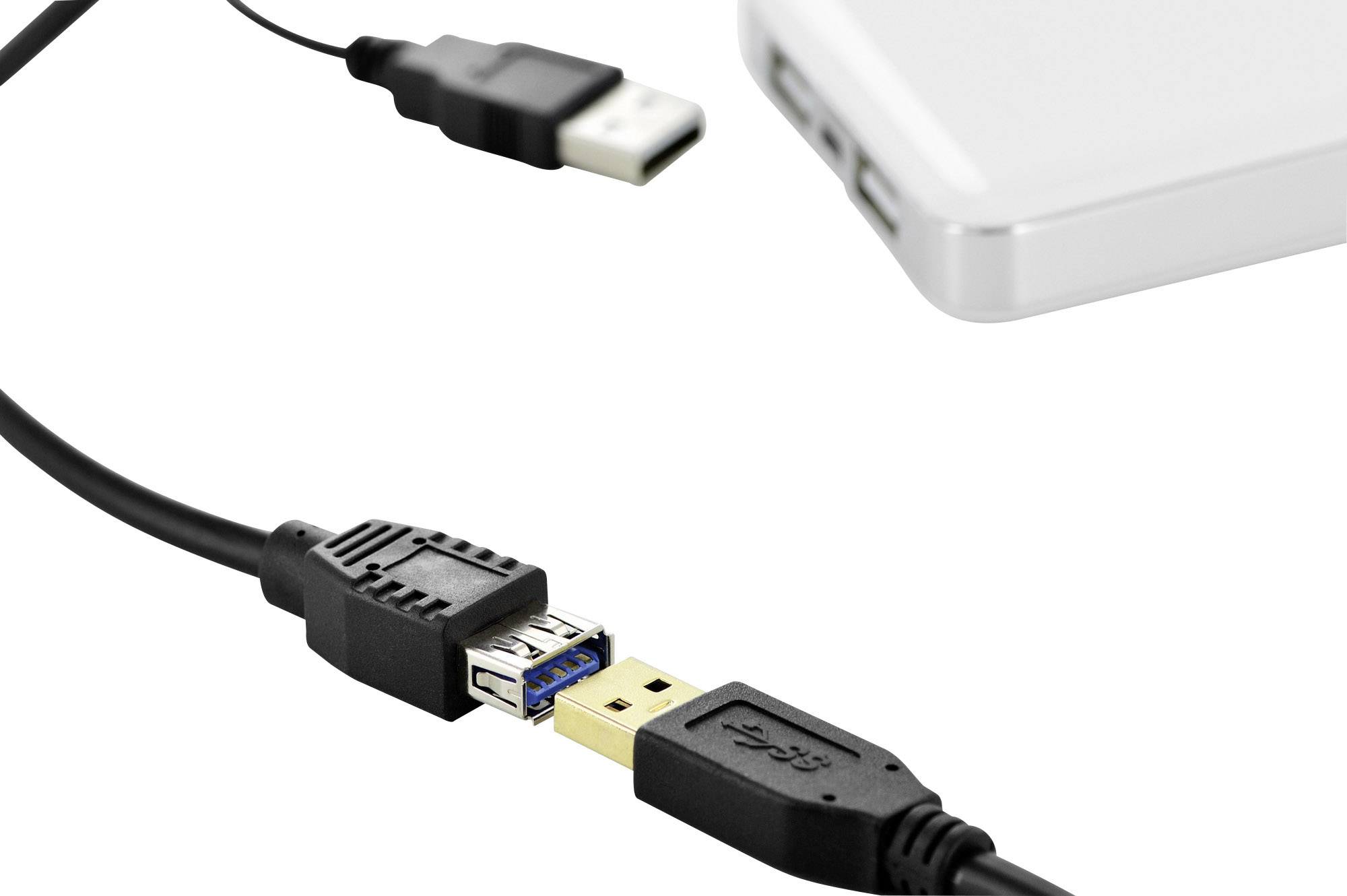 Digitus Câble USB USB 3.2 Gen1 USB-A mâle, USB-A femelle 0.30 m noir rond, blindage double AK-300140-003-S-2