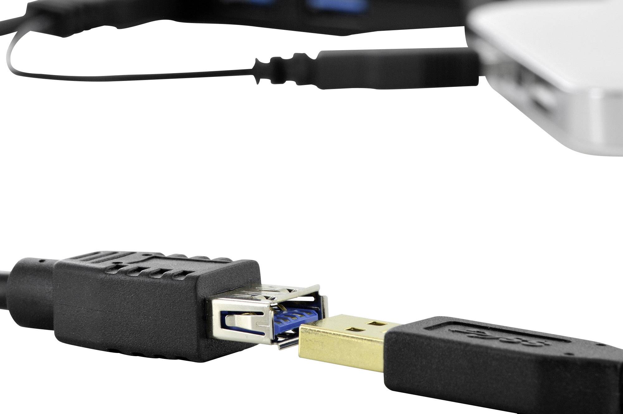 Digitus Câble USB USB 3.2 Gen1 USB-A mâle, USB-A femelle 0.30 m noir rond, blindage double AK-300140-003-S-3