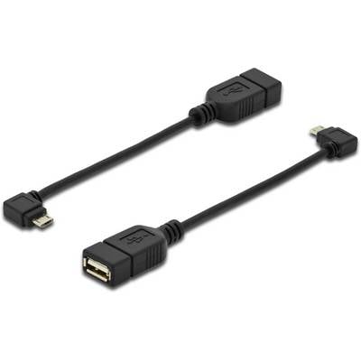 Deux adaptateurs USB noirs avec des fiches Micro-USB sur le côté gauche et des ports USB standard sur le côté droit.