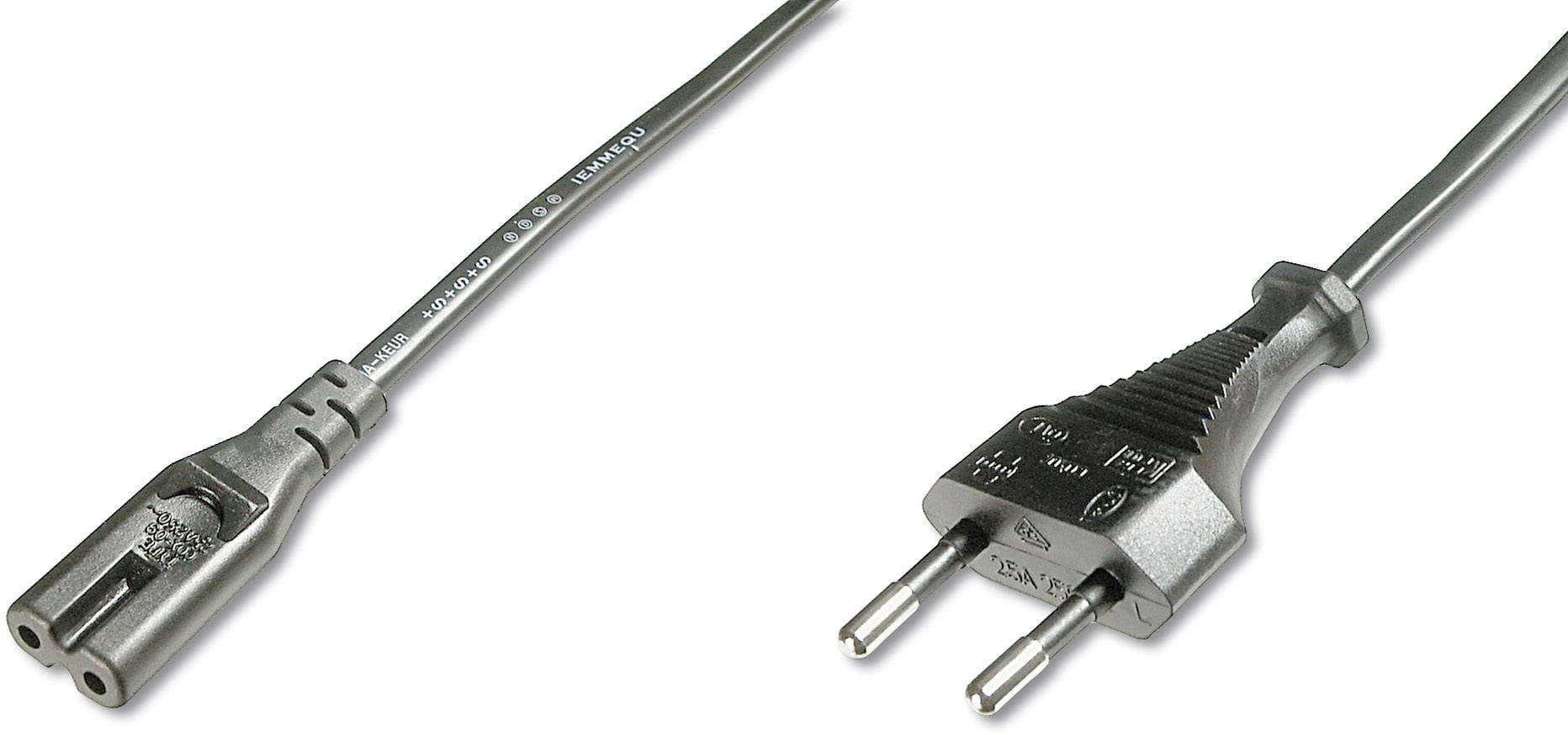 Cordon électrique Digitus appareils IEC, alimentation [1x prise femelle C7 - 1x fiche Euro mâle] 1.80 m noir