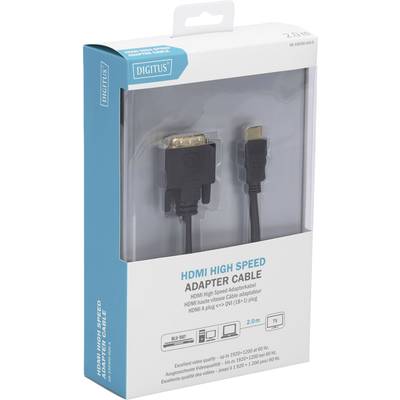 Emballage d'un câble adaptateur HDMI Haute Vitesse de Digitus, présentant une connexion HDMI vers DVI, adapté pour Blu-Ray et TV.