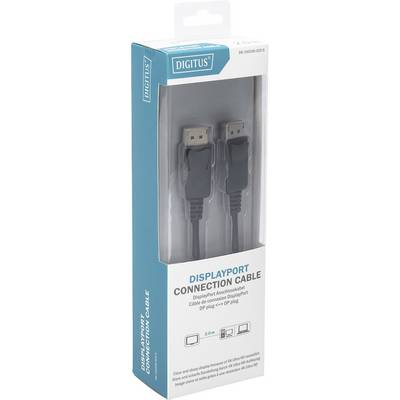 Câble de connexion DisplayPort dans son emballage, 2 mètres, noir, marque Digitus. Adapté pour écrans et projecteurs.