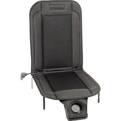 Housse de siège de voiture noire avec système de ventilation intégré et câble de connexion, conçue pour un confort rafraîchissant pendant le trajet.